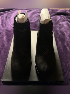 Lane Bryant Black Perforated Faux Suede Ankle Booties | Size 10W | NWT